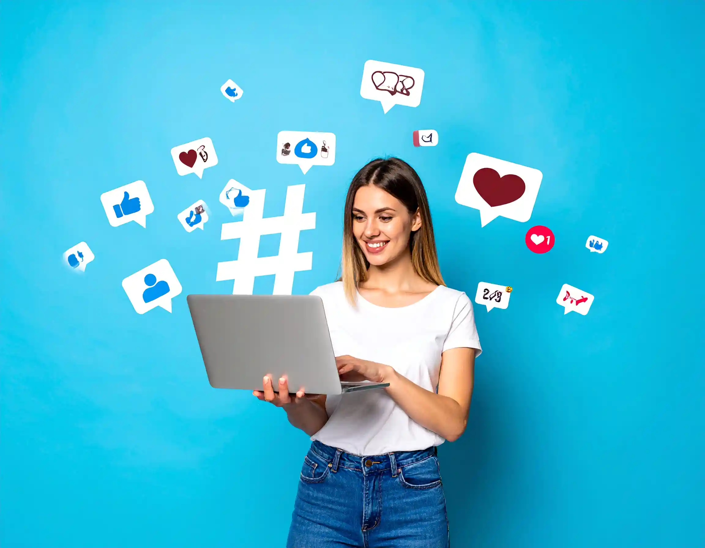 visual representation of social media handling with icons for likes and comments by the best freelance digital marketer in Thrissur